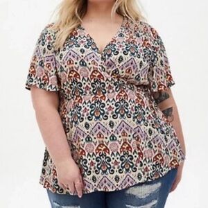 Torrid Multicolor Boho Blouse Shirt Wrap Style